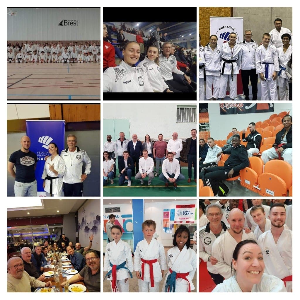 Mosaïque de neuf photos de la saison 2022-2023 : compétitions, podiums, photos de groupe et repas du club